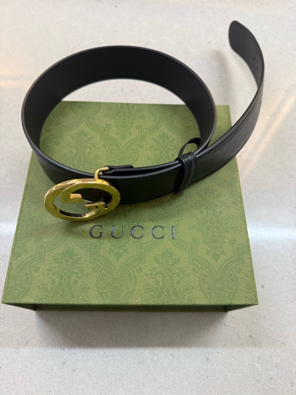✨ MINT Gucci Blondie Black Leather Belt | Gold Round G Buckle | 75/30